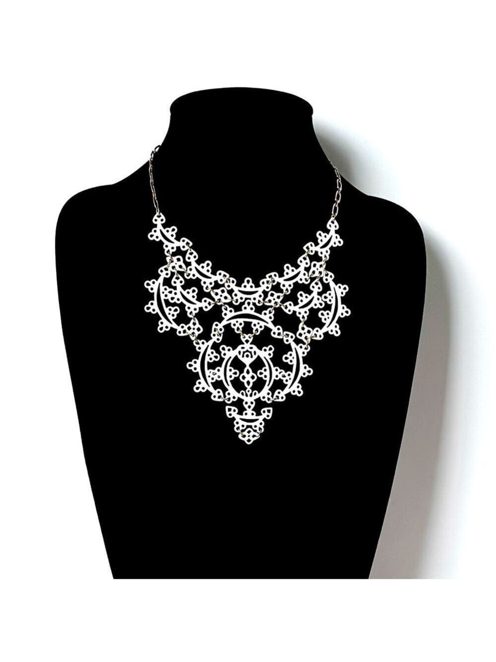 JESSICA SIMPSON White Cutout Plate Bib Necklace NWT - Picture 6 of 7